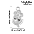 Pendentif fleur en acier inoxydable 304 argenté avec feuille et trou de suspension - Feuille de Fleur à Pétales en Argent(S2804-S)