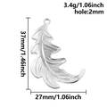 Pendentif feuille en acier inoxydable argenté texturé, breloque bijoux de 37mm - Style de Grande Feuille d'Argent(S2779-S)