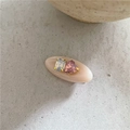 Barrette à cheveux rose en résine avec cristaux carrés gris et roses en cœur - Blanc Cassé (Pince Ovale Strass)
