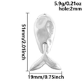 Ciondolo a coda di balena in acciaio inossidabile lucido argento 51mm x 19mm - Coda di Pesce Argento (S2759-S)