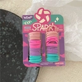 Detail of colorful elastic baby hair ties on a display card for fine ponytails - Light Rose Red Windmill (J97-C22) / Light Rose