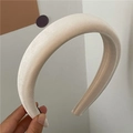 Close-up of thick velvet padded headband in cream white for high cranial top look - Off White
