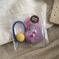 Detailed shot of handmade wool felt hair ties with heart and pompom in branded packaging - Heart Hair Tie (B3.5) / Set of 2 / Purple