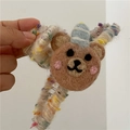 Sweet hair claw clip with plush wool felt brown bear design and blue pointed hat - Coffee Bear Style