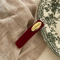 Fermaglio rettangolare in velluto bordeaux vintage con placca ovale dorata handmade - Rosso Puro