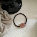 Pink oval resin bead on high elastic dark brown hair tie set against white texture - Oval Rubber Band / Transparent Pink