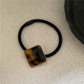 Macro shot of tortoise acetate geometric square resin button with gold metal rim hair tie - Dark Tortoise Shell