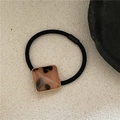 Detail of black elastic hair tie with square tortoiseshell resin and golden bead trim - Light Tortoise Shell