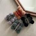 Chic velvet plush ball hair claws set in purple caramel green and black colors - Type D Pom Pom Hair Claw (Random Color) (F7.5)