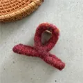 Knitted burgundy plush hair claw clip with a cozy woven texture for women and girls - Burgundy Knit Plush Hair Claw (F7.5 -W)