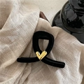 Elegant black velvet claw clip with gold heart charm in a vintage minimalist design - Black Flocked Small Cross With Gold Heart (J7.1)