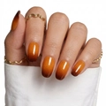 Close-up of amber gradient press-on nails with high-gloss finish and golden ring - Cdmj-22-2