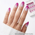 Close-up of magenta gradient oval press-on nails with natural fit and glossy finish - Cdmj-22-5