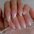 Detailed view of long almond ombre press-on nails with fine purple glitter highlights - Cdmj-39-18