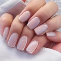 Detailed close-up of glossy pink and white French tip press-on nails in square shape - Cdj-2-106