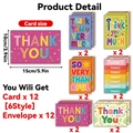 Set of 12 creative thank you cards with envelopes featuring 6 colorful artistic styles - S950# 12 Sheets Per Set (with 12 Envelopes)