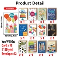 Pack of 12 creative assorted birthday greeting cards with matching kraft envelopes - S951# 12 Sheets Per Set (with 12 Envelopes)