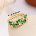 Adjustable gold ring with marquise green crystals and white zircon stones in a floral design - Adjustable Open / Green (Light KC Gold)