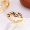 Adjustable gold plated open ring with pear purple and round white cubic zirconia stones - Adjustable Open / Purple (Light KC Gold)