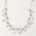 Elegant bridal hair vine with sparkling rhinestones, faux pearls and satin ribbons - Silver Rhinestone Headband Hs-j6347s