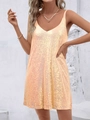 Robe à paillettes or champagne avec décolleté en V profond et fines bretelles spaghetti - S24l0481-014-abricot / S