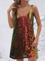 Mini abito di paillettes iridescenti con scollo a V e spalline sottili - S24l0481-013jm - Nero E Oro / S