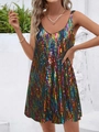 Mini robe de soirée à paillettes colorées avec col en V et rayures brillantes - S24l0481-028 - Rouge Et Noir / S