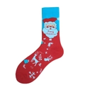 Festive red and blue Christmas crew sock featuring Santa Claus and reindeer patterns - 3754c / 38-46