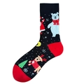 Christmas themed black cotton mid-calf socks with reindeer and polar bear patterns - 3759c / 38-46