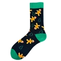 Christmas crew socks featuring gingerbread man and pine tree patterns on black base - 3756c / 38-46
