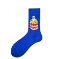 Funny blue crew socks featuring a cartoon Santa Claus with sunglasses and donuts pattern - 3757c / 38-46