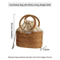 Handmade straw picnic basket bag with dimensions 25x15x30cm and white fabric lining - Oval White-lined Handbag