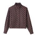 Stylische braune Damen-Utility-Jacke mit weißem Polka-Dot-Print und Stehkragen - Kaffeebraun / S