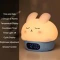 Reloj despertador digital de conejo con luz nocturna, temperatura y brillo suave - Conejo Tímido (Azul)