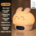Cute rabbit-shaped digital alarm clock night light with warm soft glow for bedroom - Shy Rabbit (White) + Charger