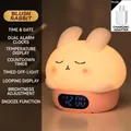 Cute rabbit-shaped night light and smart digital alarm clock with temperature display - Shy Rabbit (Pink) + Charger