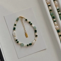 Freshwater pearl and green malachite beaded necklace and bracelet set with gold accents - Green Aventurine Bracelet