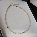 Colorful freshwater pearl necklace with light blue stones and golden clasp in gift box - Shell Pearl Shoushan Stone Necklace