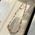 Colorful gemstone and freshwater pearl beaded necklace with gold chain and clasp - Mixed Natural Stone Necklace