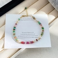 Handmade colorful bead bracelet with freshwater pearls and adjustable gold chain - Multicolor Natural Stone