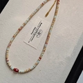 Colorful gemstone and freshwater pearl choker necklace with vintage golden accents - Red Agate Necklace