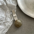 Detail of silver metallic hair clip with a brown marble patterned spherical bead - Light Grey Coffee Bead Duckbill Clip