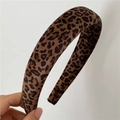 Close-up of thick sponge leopard print headband with soft vintage velvet texture - Medium Version / Coffee Leopard