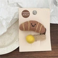 Detail von Wollfilz-Croissant-Haarklammer mit Smiley und gelbem Ball auf Karte - Croissant (Paar)