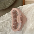 Close-up of pink matte resin hair claw clip with cutout heart and La France script - Large Ingot Style (C5.4) / Pink
