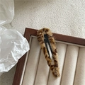 Detail of plush leopard print hair clip showing soft faux fur texture and metal BB clip base - Khaki Waterdrop