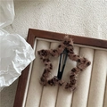 Star-shaped faux fur leopard print hair clip with soft plush texture and metal BB clasp - Coffee Star