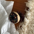 Detailed close-up of brown doughnut wool felt hair tie with colorful sugar sprinkles decor - Donut Style (J5.4)