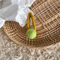 Detail of wool felt hair clip with yellow felt wrap and light green pompom on metal base - Ginger Yellow Clip (Green Ball)