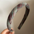 Side view showing thick padded texture of retro plaid headband in wool fabric - Green Plaid Headband